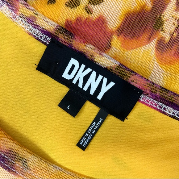 DKNY Floral Watercolor Print Sheer Lined Puff Sleeve Blouse Size Women’s Large - Picture 3 of 6